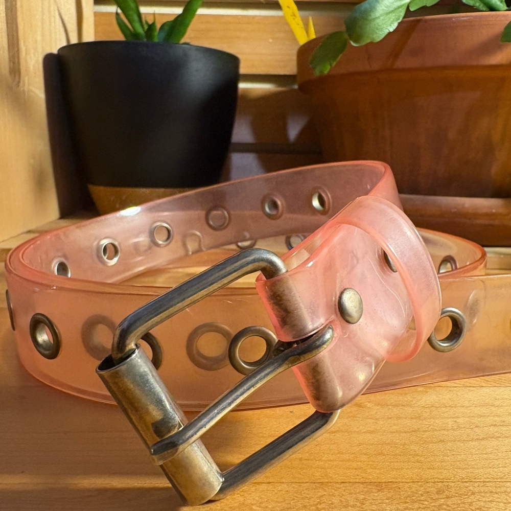 Pink Transparent Y2K Belt with Metal Buckle plus size
